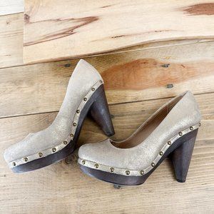 Seychelles Gold Cloak Pumps Heels‎ Wood 8.5